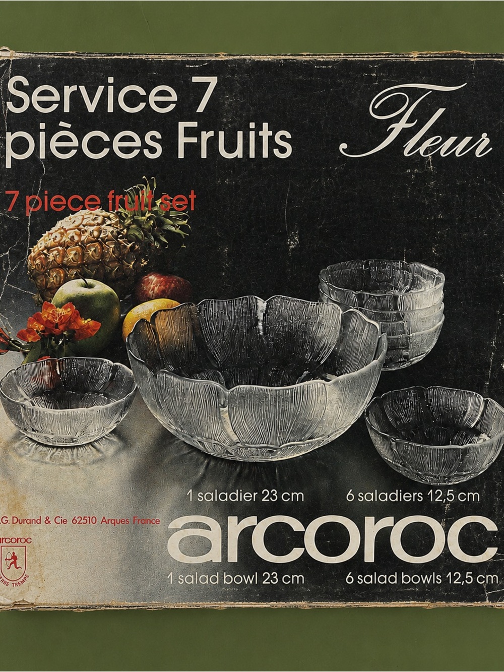 Brand New Vintage Arcoroc Fleur 7-Piece Glass Fruit / Salad Bowl Set – France